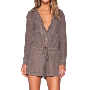 Enza Costa Grey French Linen Longsleeve Romper S/M